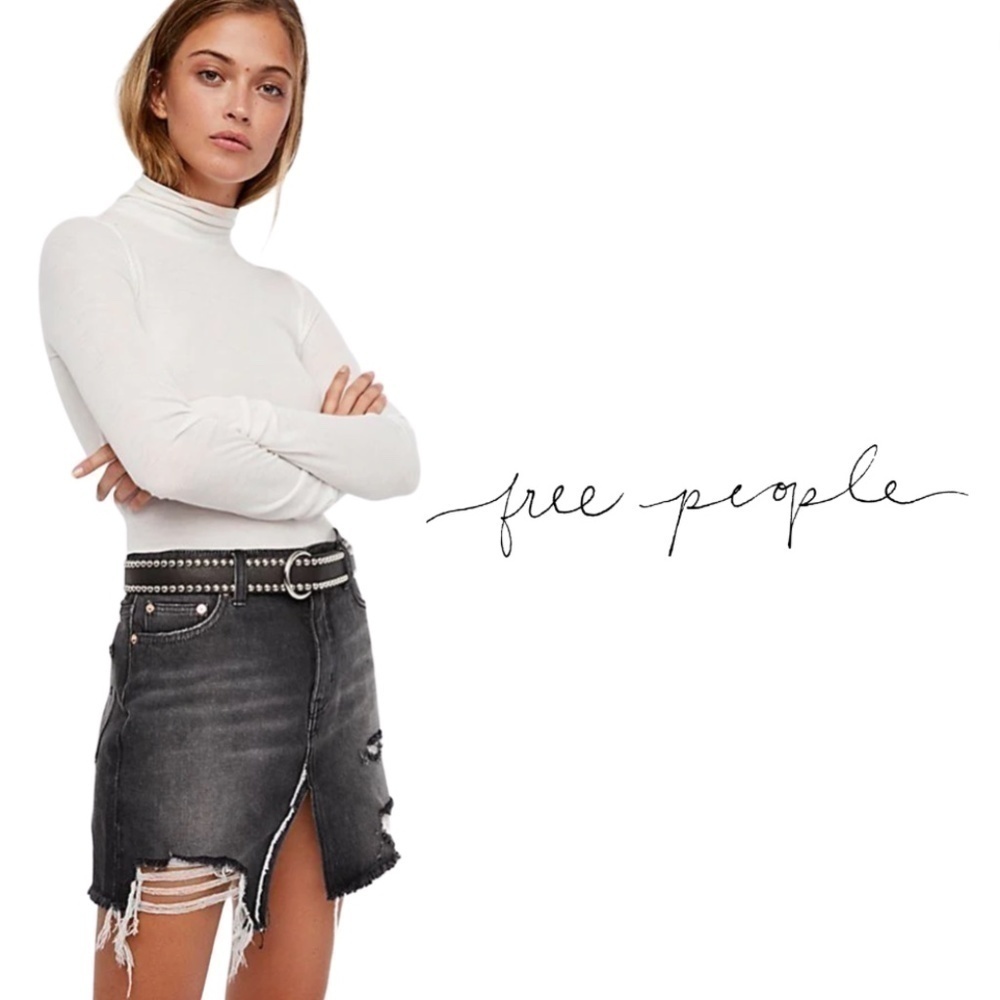 WE The Free Black Distressed Relaxed & Destroyed Skirt by Free People